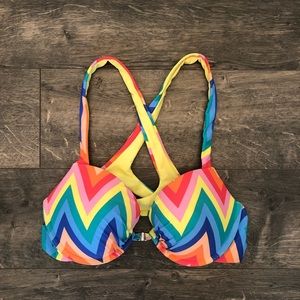 Aerie Rainbow Chevron Push Up Bikini Top
